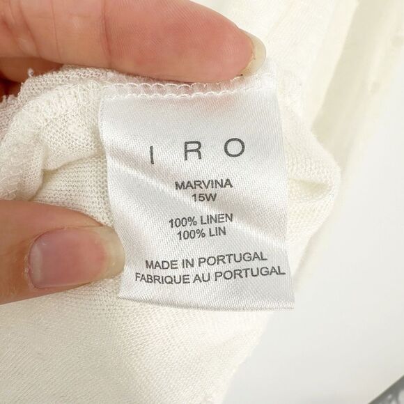 IRO Marvina Linen Long Sleeve Shredded Holes Tee in Ecru Cream Women's XS - Picture 8 of 9